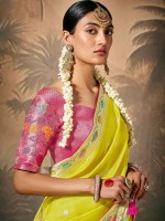 Lime Yellow Munga Silk Paithani Saree